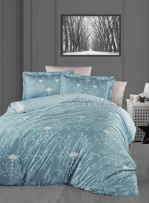 Luxury satino patalynės komplektas "Arash Blue", turkio žalsva